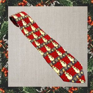 SNOWMAN Christmas SILK Tie ~ Holidays ~ Winter ~ RED White Gold Blue by FN *EUC